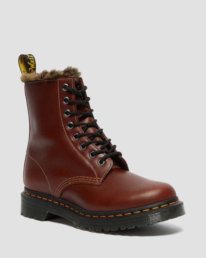 Dr Martens Vintersko Dame Brune 1460 Serena Faux Fur Lined Lace Up 1904RKEBJ